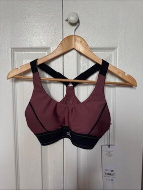 ALO Yoga small mauve sports bra with black trim